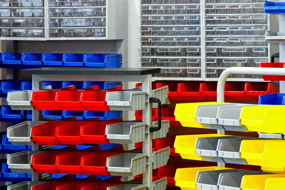 plastic bins and crates